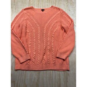Talbots Women’s Cable Knit Orange Sweater XL Cotton Nylon Soft Fall